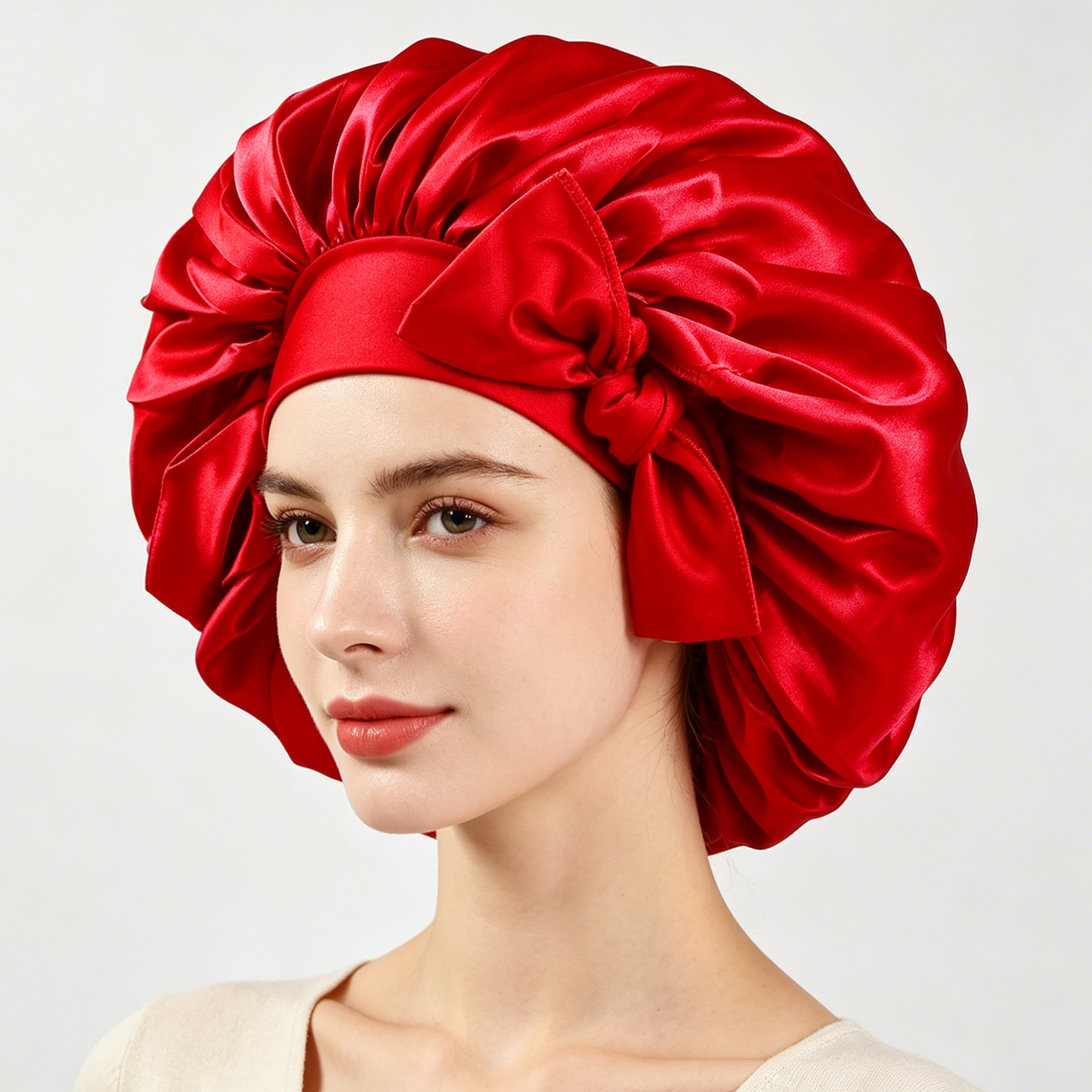 Oversized tie-strap sleep cap