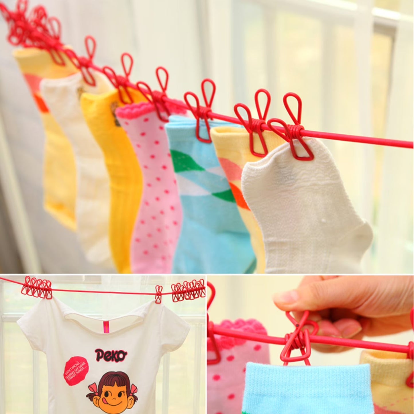 Portable Outdoor Clothesline with 12 Clips