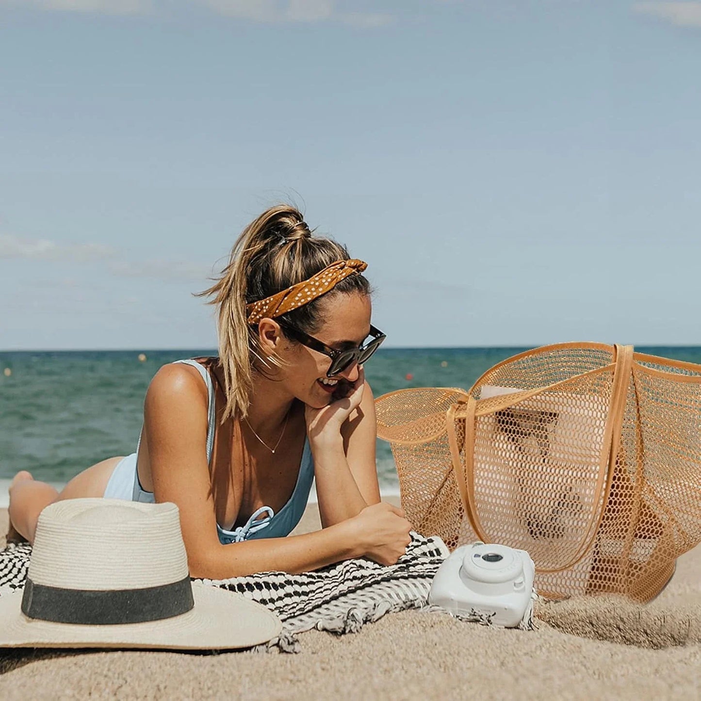 Nylon Mesh Beach Tote Bag for Travel & Vacation