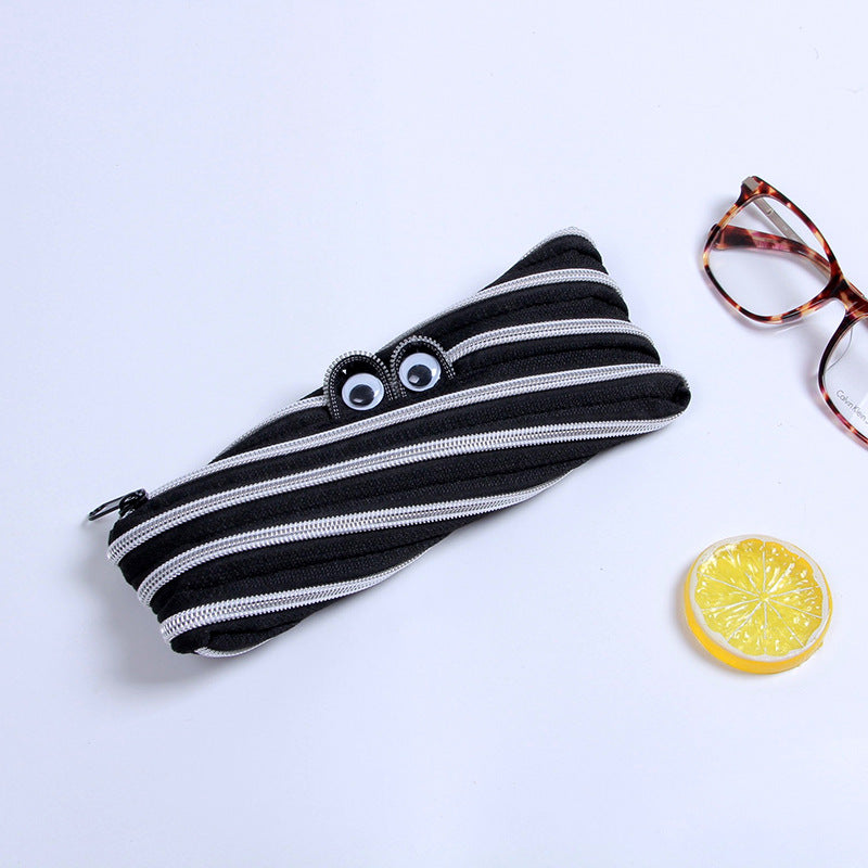 Cute Cartoon Monster Pencil Case – Large Capacity Canvas Zipper Pouch