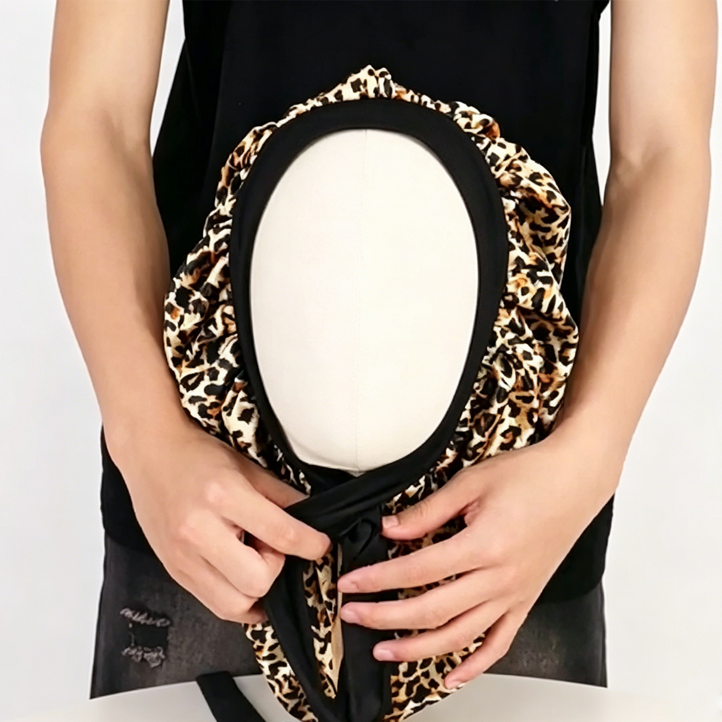 Oversized tie-strap sleep cap