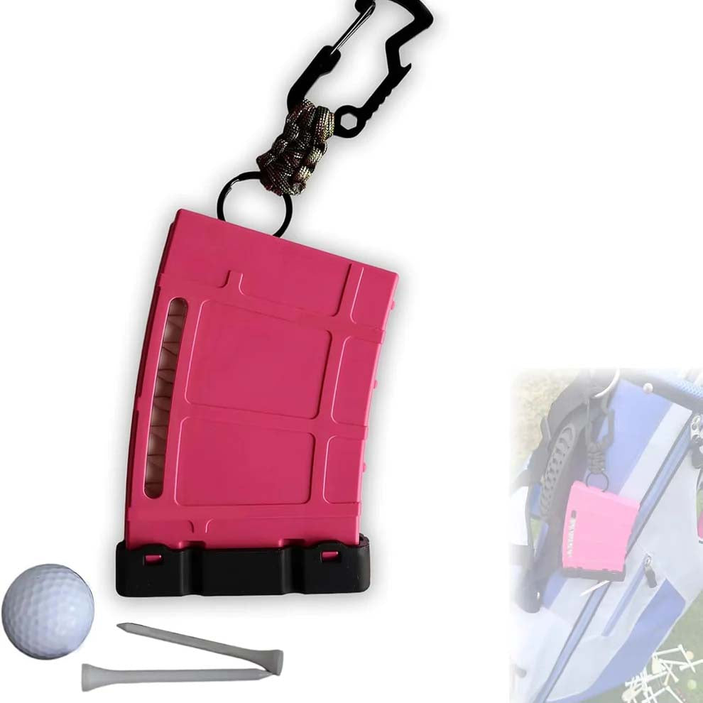 Golf tee storage box set, magazine-style golf tee storage box with carabiner, can hold 18 tees