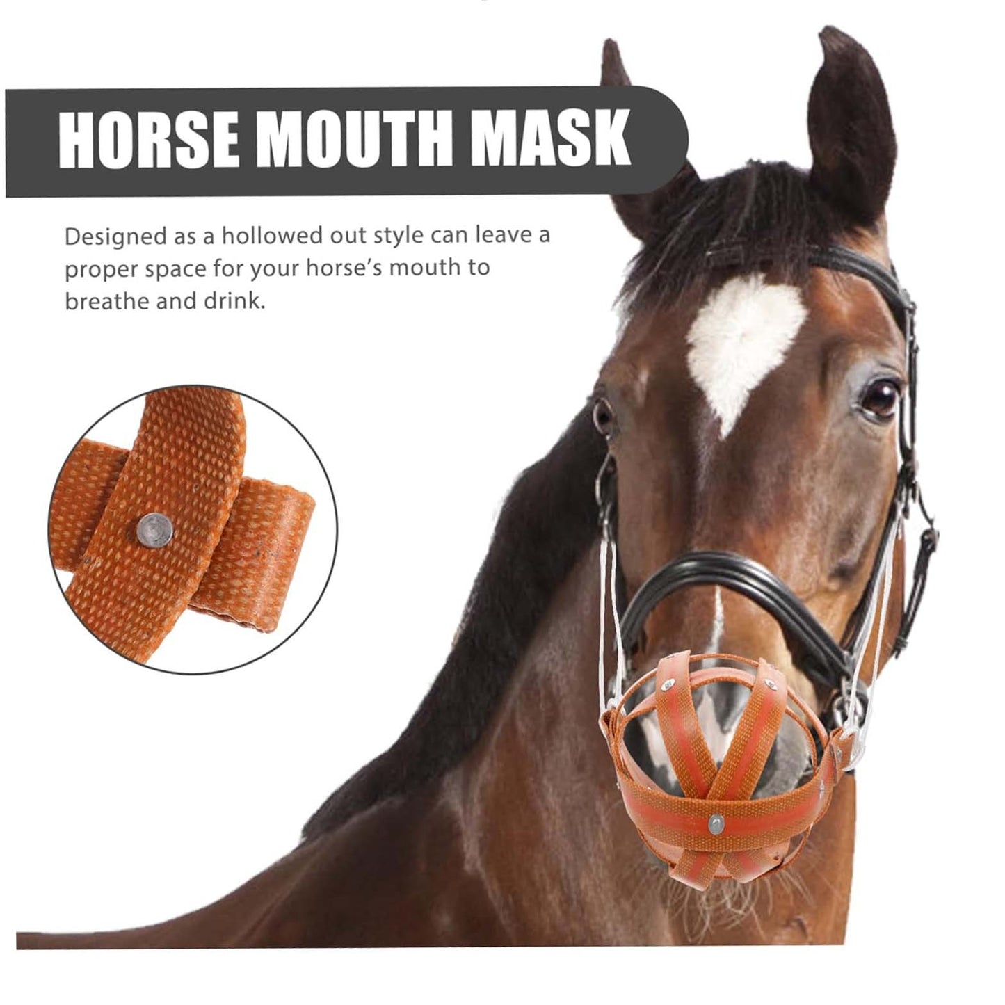 Breathable Horse Muzzles for Farm Animal Muzzles Prevent Biting Horse for Pasture Made of Leather Bits Western
