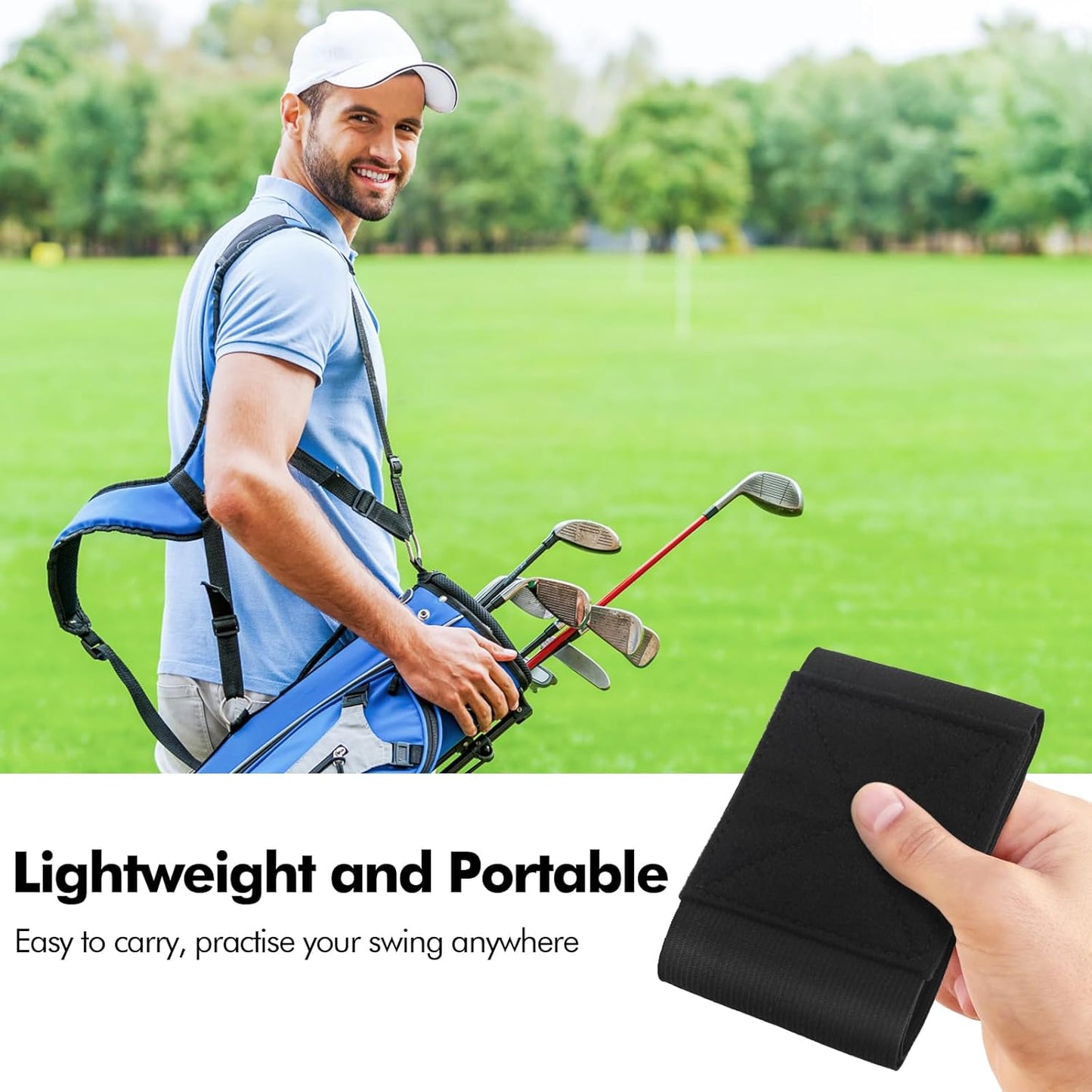 Golf swing trainer to correct arm posture and improve your swing.