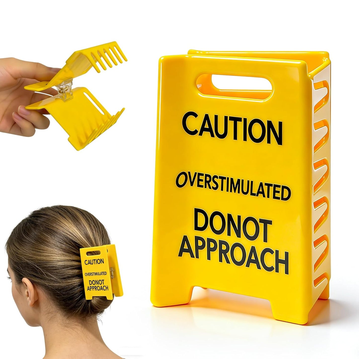Overstimulated Caution Sign Hair Claw Clip