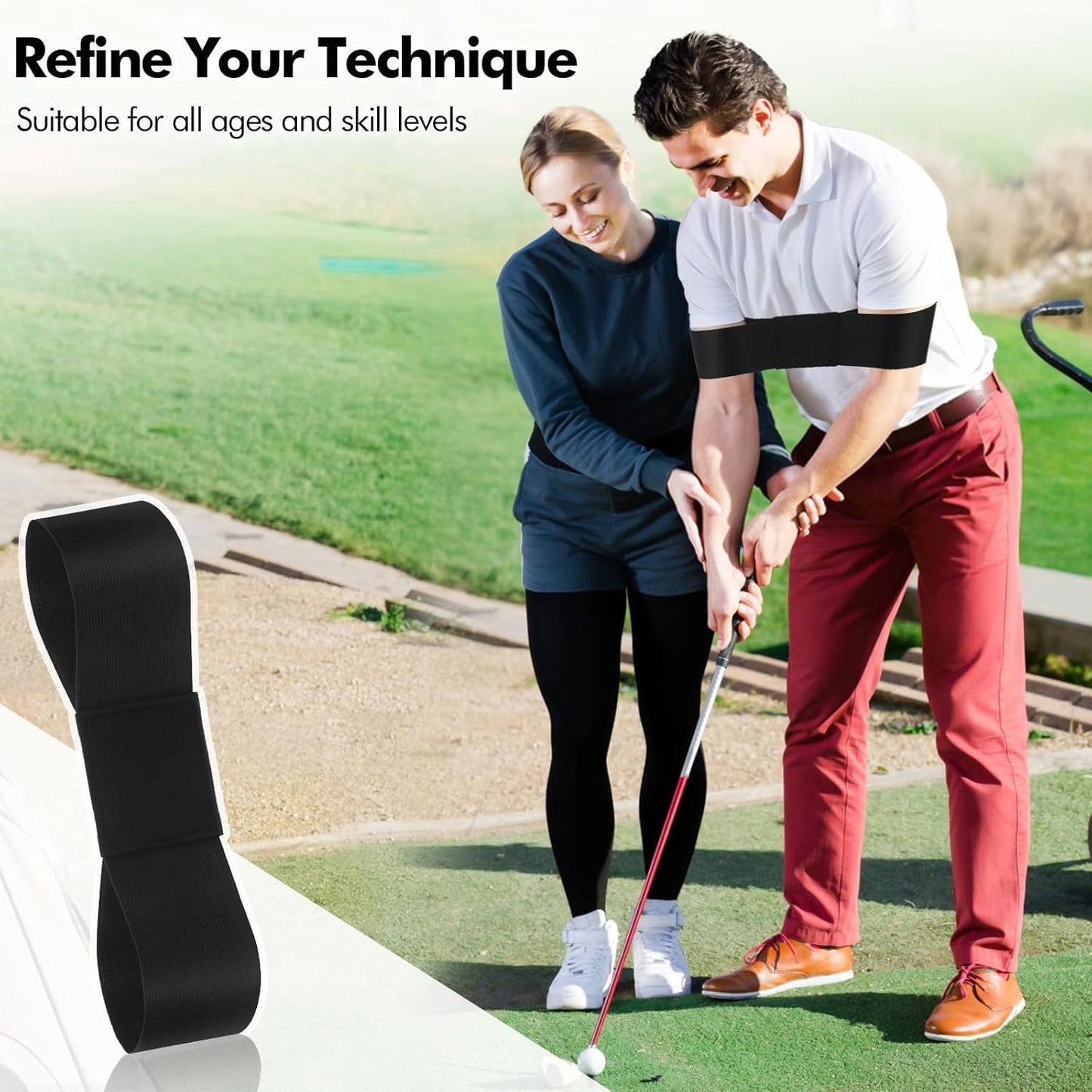 Golf swing trainer to correct arm posture and improve your swing.