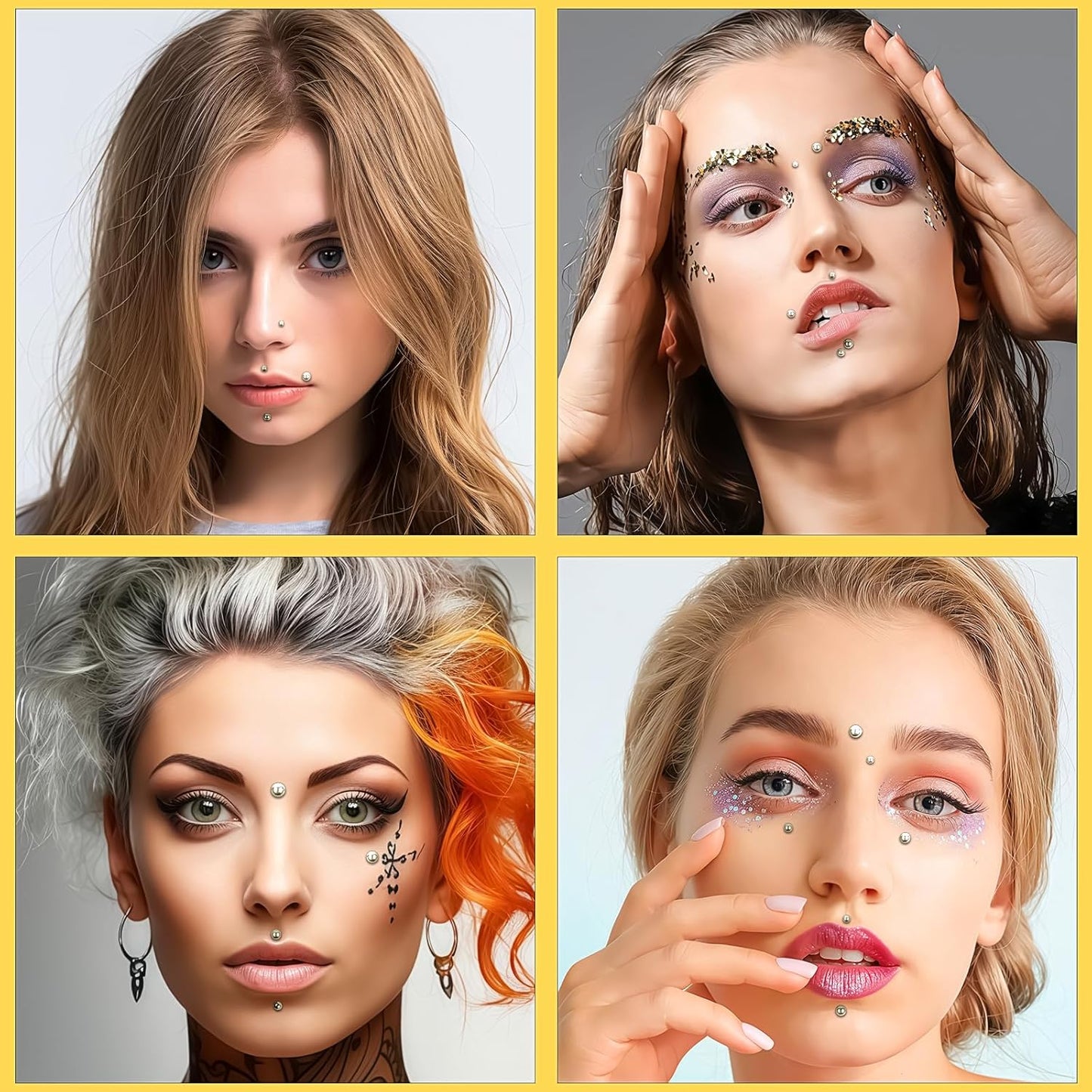 Mixed Face Gems – Fake Piercings Set | Lip Ring, Nose Ring & Eyebrow Piercing
