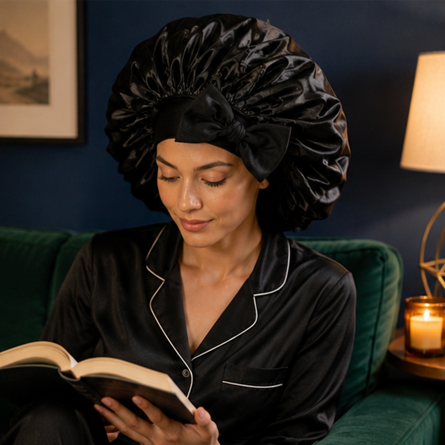 Oversized tie-strap sleep cap