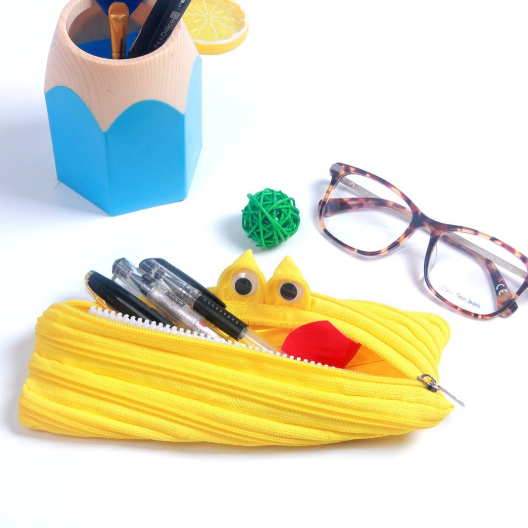 Cute Cartoon Monster Pencil Case – Large Capacity Canvas Zipper Pouch