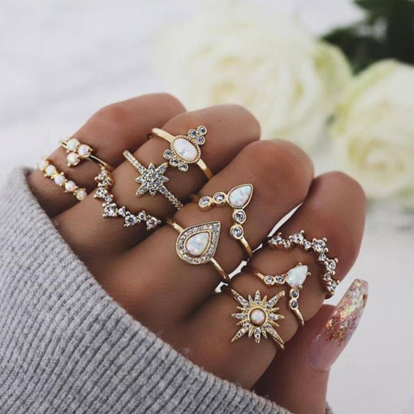 Opal-style diamond crown combination ring